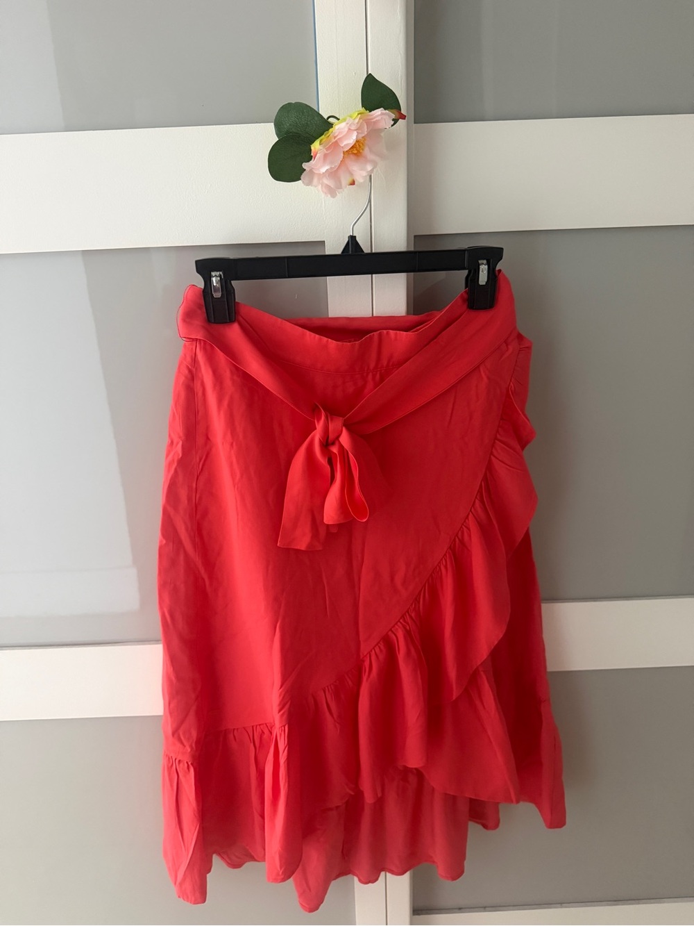 Ann Taylor Coral Asymmetrical Wrap Ruffle Skirt